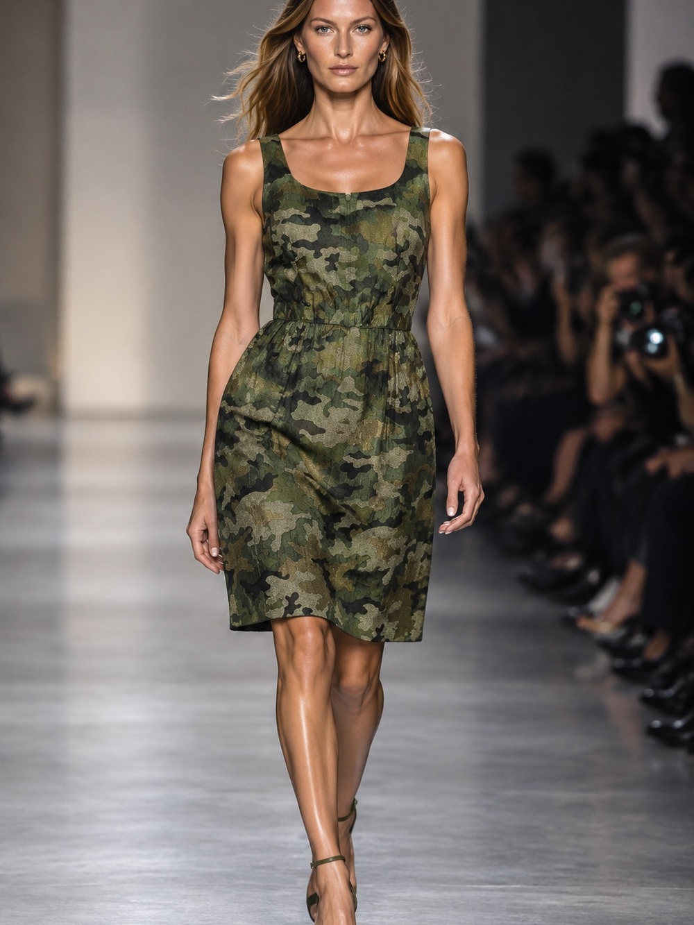 Anna Sui Olive Green Camouflage Sleeveless Mini Dress
